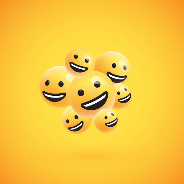 Group of high detailed yellow emoticons, vector illustration — Stock Vector