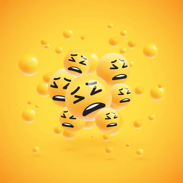 Skupina vysoce podrobných žlutých emotikon, vektorová ilustrace — Stockový vektor