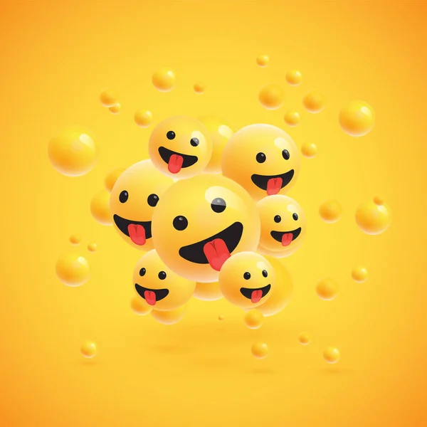 Grupo de emoticonos amarillos detallados, ilustración vectorial — Vector de stock