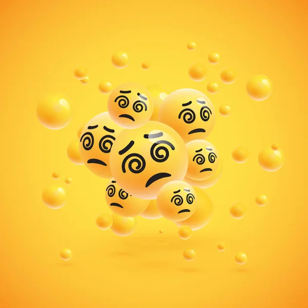 Skupina vysoce podrobných žlutých emotikon, vektorová ilustrace — Stockový vektor