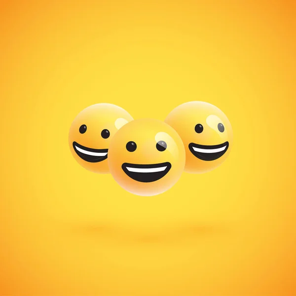 Grupo de emoticons amarelos detalhados, ilustração vetorial — Vetor de Stock