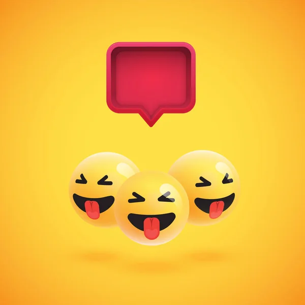 Group of high detailed yellow emoticons with a 3D speech bubble, vector illustration — Stock Vector