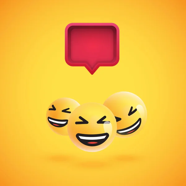 Group of high detailed yellow emoticons with a 3D speech bubble, vector illustration — Stock Vector