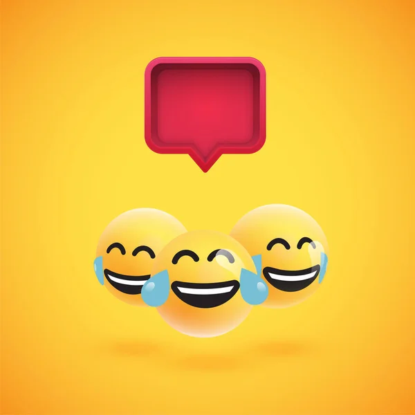 Group of high detailed yellow emoticons with a 3D speech bubble, vector illustration — Stock Vector