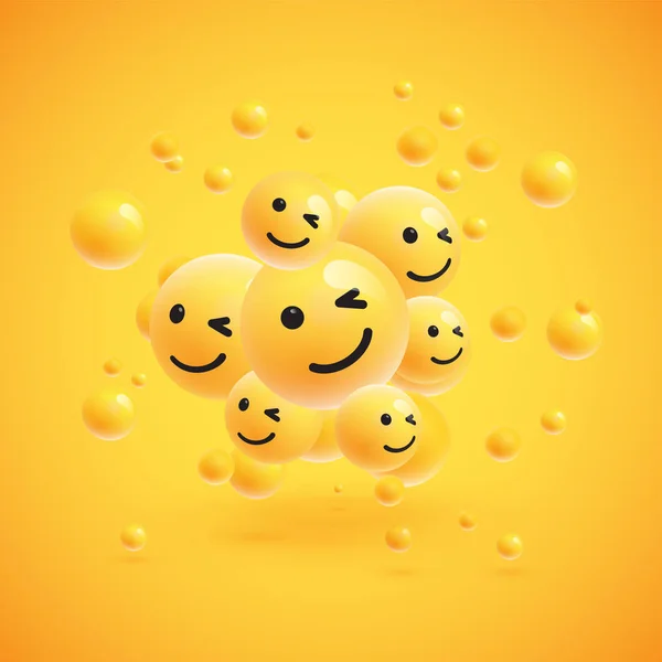 Group of high detailed yellow emoticons, vector illustration — Stock Vector