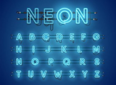 Gerçekçi parlayan mavi neon charcter seti