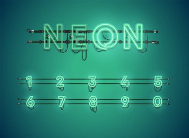Gerçekçi parlayan yeşil neon charcter seti