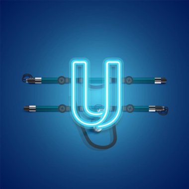 Gerçekçi parlayan mavi neon charcter, vektör illüstrasyon