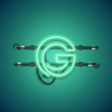Gerçekçi parlayan yeşil neon charcter, vektör illüstrasyon