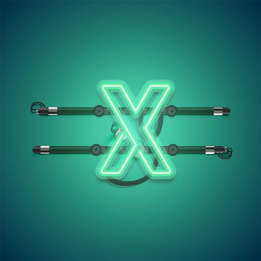 Gerçekçi parlayan yeşil neon charcter, vektör illüstrasyon