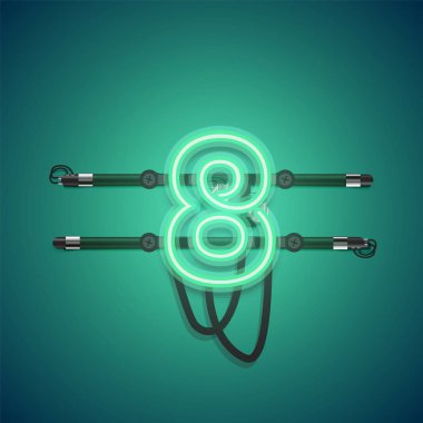 Gerçekçi parlayan yeşil neon charcter, vektör illüstrasyon