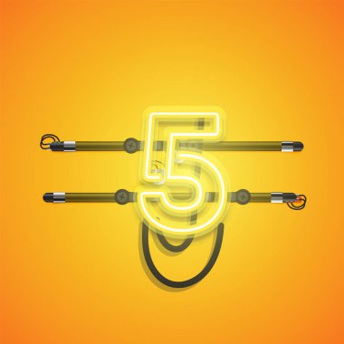 Gerçekçi parlayan sarı neon charcter, vektör illüstrasyon