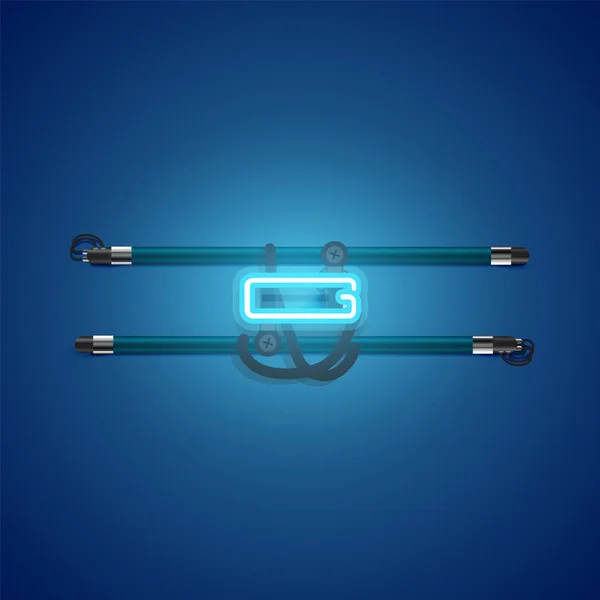 Carcter de neón azul brillante realista, ilustración vectorial — Vector de stock