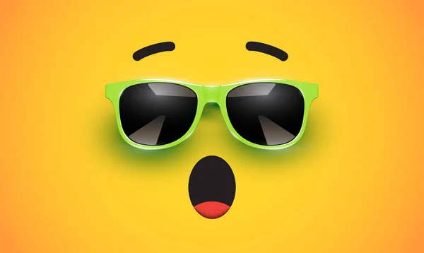 Emoticono colorido destilado alto con gafas de sol, ilustración del vector — Vector de stock