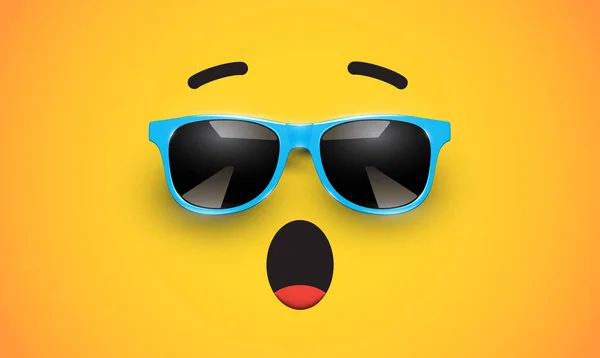 Emoticono colorido destilado alto con gafas de sol, ilustración del vector — Vector de stock