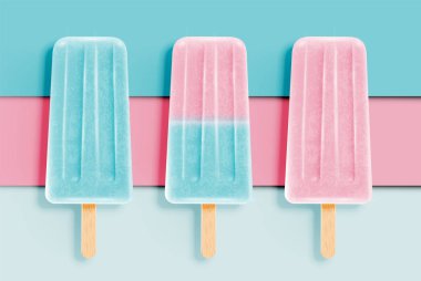 Pastel kağıt arka plan, vektör renkli gerçekçi dondurmalar 