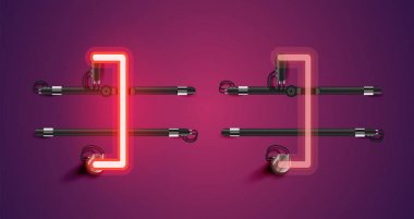 Gerçekçi parlayan kırmızı neon charcter ve kapalı