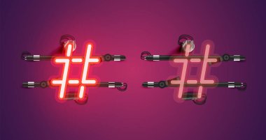 Gerçekçi parlayan kırmızı neon charcter ve kapalı