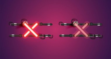 Gerçekçi parlayan kırmızı neon charcter ve kapalı