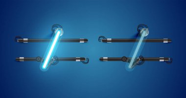 Gerçekçi parlayan mavi neon charcter ve kapalı