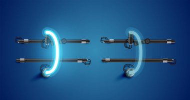 Gerçekçi parlayan mavi neon charcter ve kapalı