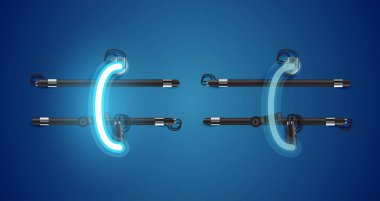 Gerçekçi parlayan mavi neon charcter ve kapalı