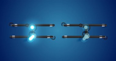 Gerçekçi parlayan mavi neon charcter ve kapalı