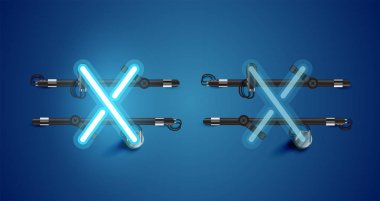 Gerçekçi parlayan mavi neon charcter ve kapalı