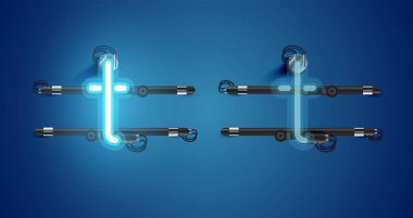 Gerçekçi parlayan mavi neon charcter ve kapalı