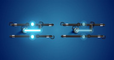 Gerçekçi parlayan mavi neon charcter ve kapalı