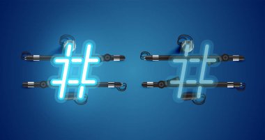 Gerçekçi parlayan mavi neon charcter ve kapalı