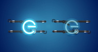 Gerçekçi parlayan mavi neon charcter ve kapalı