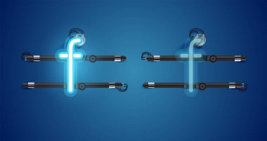 Gerçekçi parlayan mavi neon charcter ve kapalı