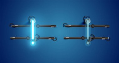 Gerçekçi parlayan mavi neon charcter ve kapalı