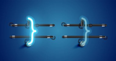 Gerçekçi parlayan mavi neon charcter ve kapalı