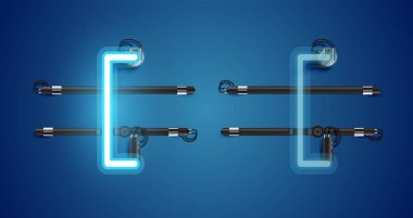 Gerçekçi parlayan mavi neon charcter ve kapalı