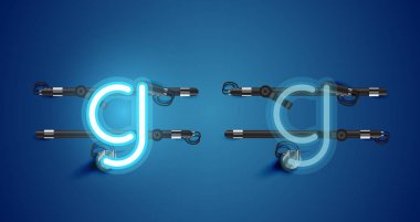 Gerçekçi parlayan mavi neon charcter ve kapalı