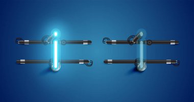 Gerçekçi parlayan mavi neon charcter ve kapalı