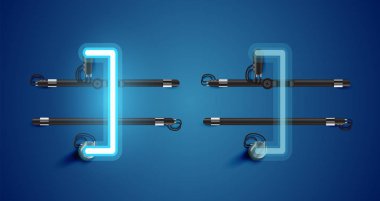 Gerçekçi parlayan mavi neon charcter ve kapalı