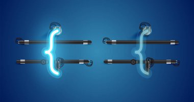 Gerçekçi parlayan mavi neon charcter ve kapalı