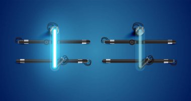 Gerçekçi parlayan mavi neon charcter ve kapalı