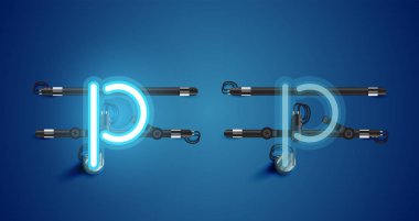 Gerçekçi parlayan mavi neon charcter ve kapalı