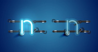 Gerçekçi parlayan mavi neon charcter ve kapalı