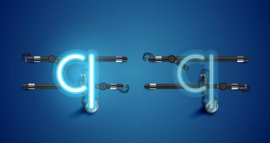 Gerçekçi parlayan mavi neon charcter ve kapalı