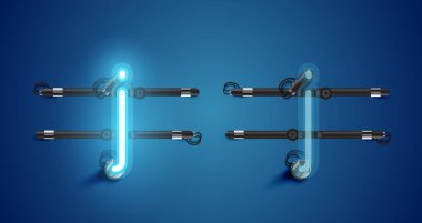 Gerçekçi parlayan mavi neon charcter ve kapalı