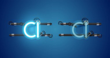 Gerçekçi parlayan mavi neon charcter ve kapalı