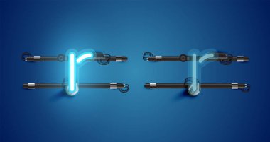 Gerçekçi parlayan mavi neon charcter ve kapalı