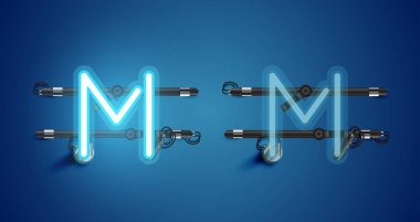 Gerçekçi parlayan mavi neon charcter ve kapalı