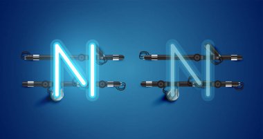 Gerçekçi parlayan mavi neon charcter ve kapalı