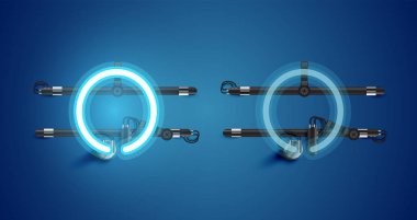 Gerçekçi parlayan mavi neon charcter ve kapalı